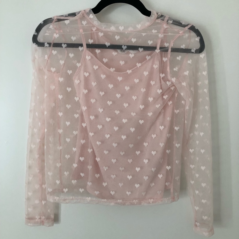 Sheer pink long sleeve with hearts shirt